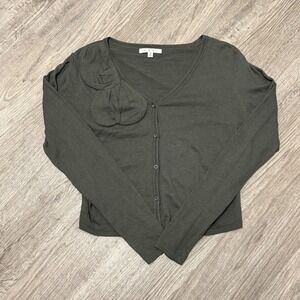 Cabi 639 Grey Green Cotton Cashmere Bow Button Cardigan Sweater Womens Medium